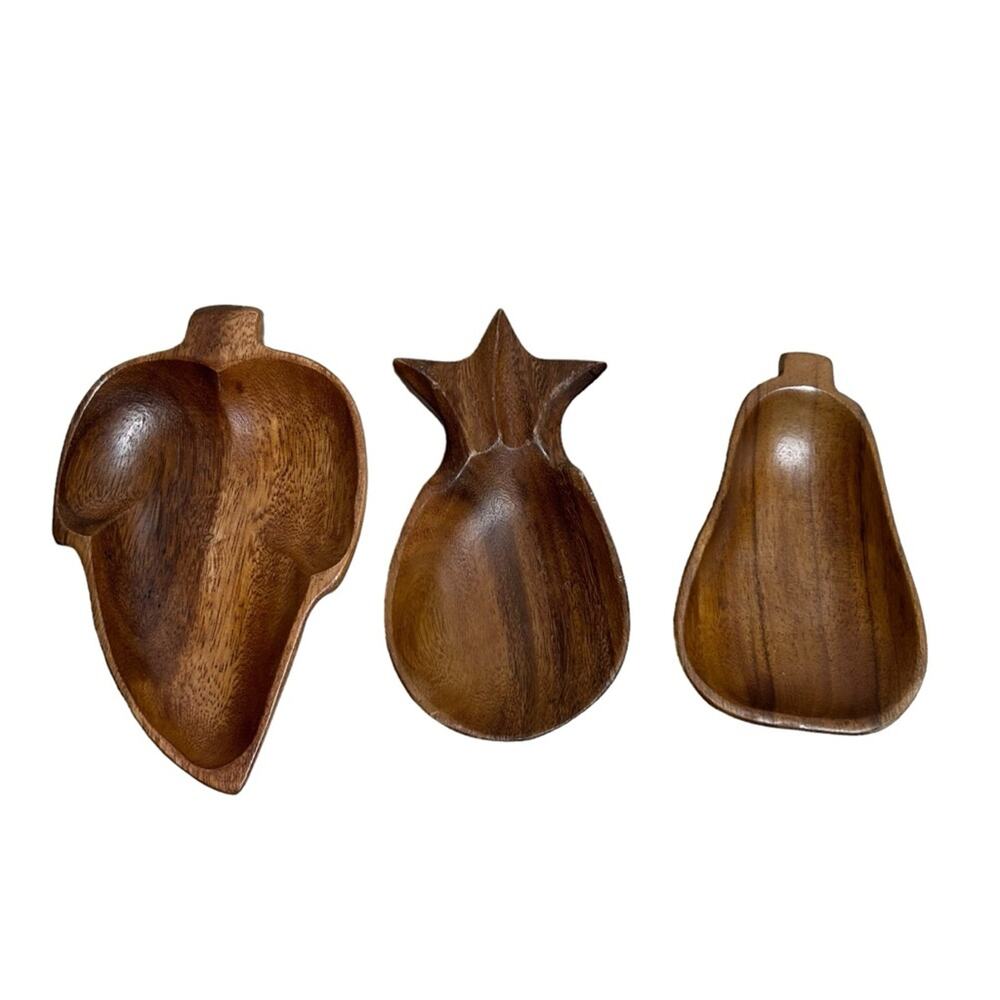 3 Vintage Wooden MCM Fruit Shaped Small Dishes